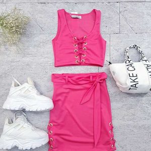 دامن و نیمتنه پرچ و بندی ترک برند angel fashion کد ۱۴۷-۲